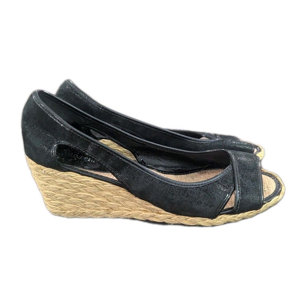 Donald J Pliner Espadrille Womens Size 7 Black Classic Wedge Strappy Sandals‎